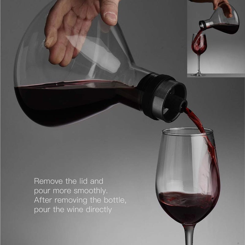 NORTHOME Wine Breather carafe with lid 50oz, Hand Blown heat-resistant Glass, Red Wine Carafe, Wine Decanter Wine Accessories - Image 3